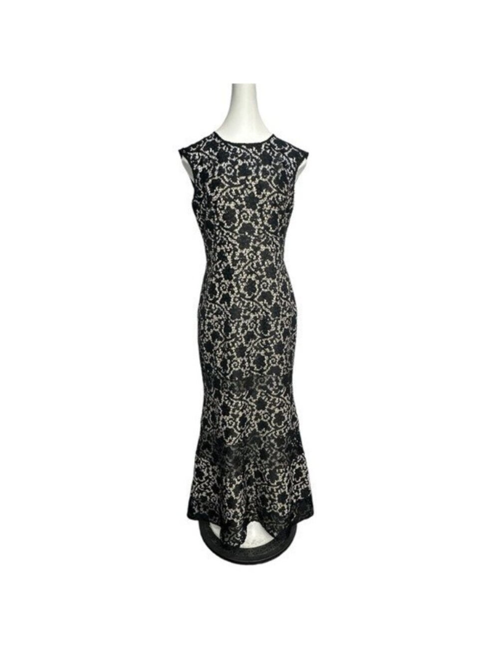 Kay Unger 8 Gown Black Lace Overlay Dress Evening Formal Full Length Cap Sleeve